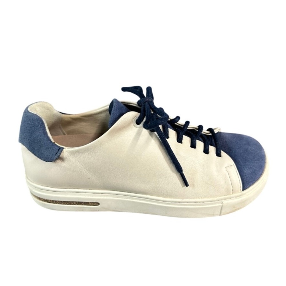 Birkenstock Bend Low Leather Suede Sneakers Cream Navy Blue Women's 6